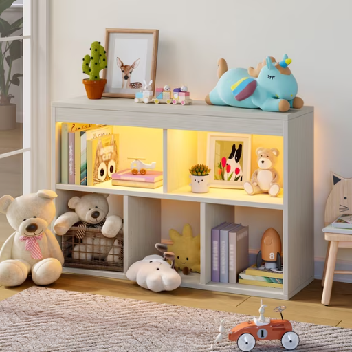 Pinmoco 5-Cube Reversible Toy Storage Organizer LED Kid's Shelf Multipurpose Bookcase (Light Gray) Deal