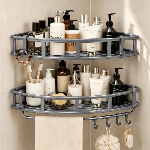 Shower Caddy Hanging 2 Pack Rustproof Adhesive Corner Shower Shelves Deal