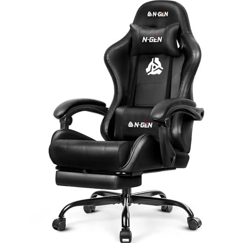 N-GEN GAMING High Back Gaming Chair w/ Footrest (Carbon Black)