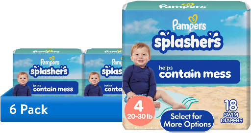 Pampers Splashers Swim Diapers, Size 4, 6-Pack, 18 Count