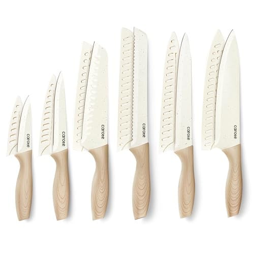 12-Piece Carote Granite Nonstick Ceramic Coated Stainless Steel Knife Set (White)