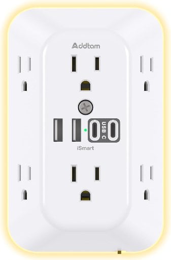 Addtam Surge Protector 6 Outlet Extender with Night Light and 4 USB Ports