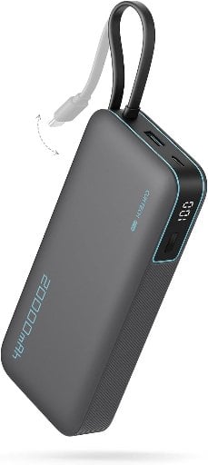 CUKTECH 20000mAh 45W Power Bank with Built-In USB-C Cable (Gray)