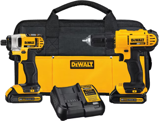 DEWALT 2-Tool 20V Max Combo Kit w/ 1/2" Drill/Driver, 1/4" Impact Driver, 2 Batteries & Charger