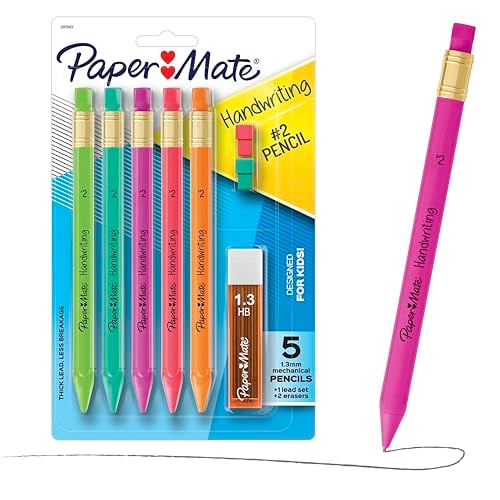 Paper Mate Handwriting Triangular Mechanical Pencils with Lead & Eraser Refills 1.3mm 5 Count Deal