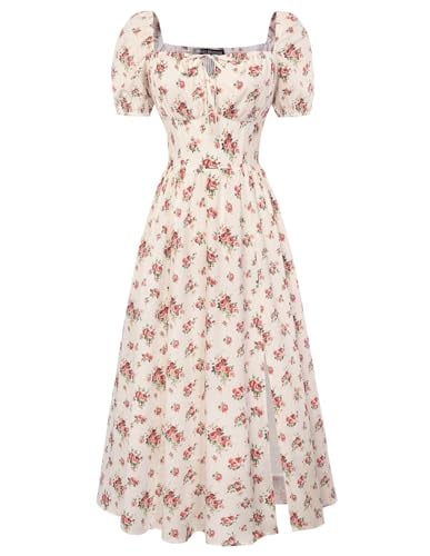 Scarlet Darkness Summer Spring Split Floral Corset Midi Dress with Pockets Deal