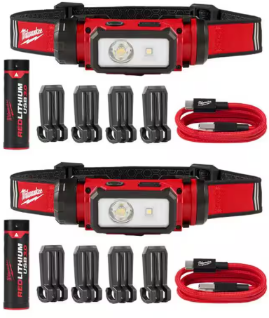 Milwaukee 600 Lumens LED REDLITHIUM Hard Hat Headlamp (2-Pack) Deal