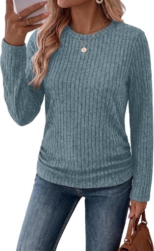 WIHOLL Long Sleeve Side Ruched Tops Deal