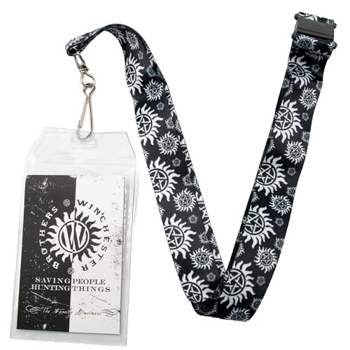 Buckle-Down Lanyard-1.0"-Winchester Pentagram Repeat Black/White 