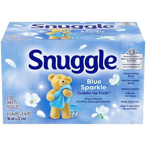 Snuggle Fabric Softener Dryer Sheets, Blue Sparkle Cuddle-Up Fresh, 230 Count