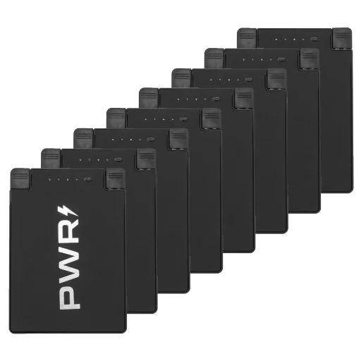 PWRCard 2500mAh Slim Power Banks with Integrated Charging Cables 8-Pack