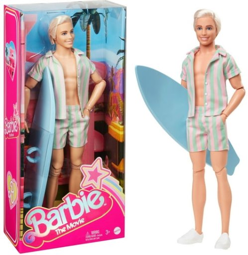 Barbie The Movie Ken Doll Wearing Pastel Striped Beach Matching Set