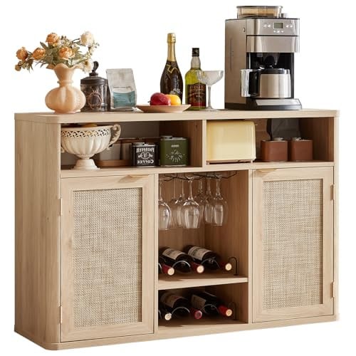 Lerliuo Rattan Boho Farmhouse Coffee Bar Station w/ 2 Doors 47" Deal