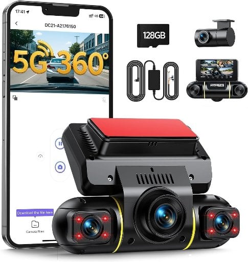 LAMTTO 4 Channel 1080p Dash Cam Front and Rear w/ 5G WiFi, 128GB Card