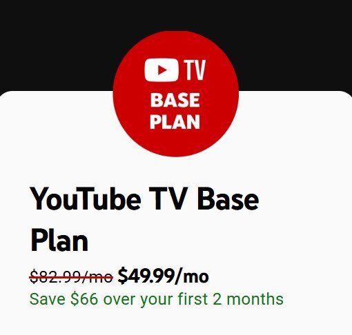 YouTube TV 2-Month Base Plan for Select Existing Customers