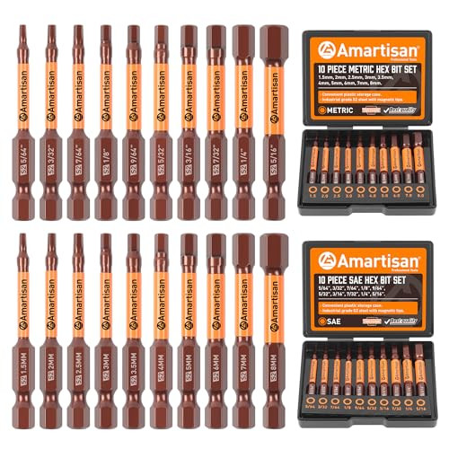 Amartisan 20-Pc Metric & SAE Hex Head Allen Wrench Drill Bit Set