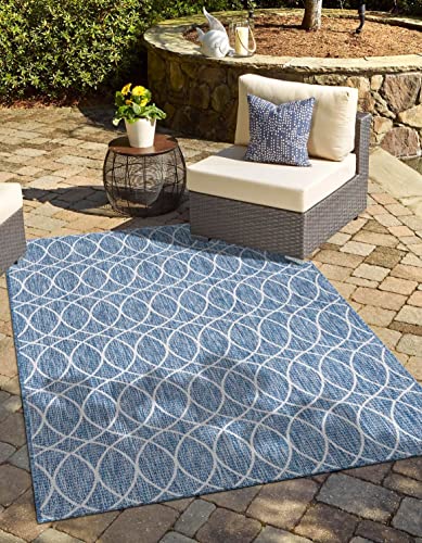 Unique Loom Outdoor Trellis Collection Area Rug - Gitter (2' x 3' 1" Rectangle, Blue/ Ivory) Deal