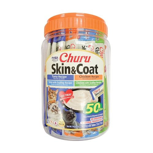 INABA Churu Cat Treats Skin & Coat Variety 50-Pack 0.5-Oz