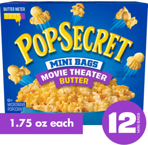 Pop Secret Microwave Popcorn, Movie Theater Butter Flavor, 1.75 oz Mini Bags, 12 Ct Deal