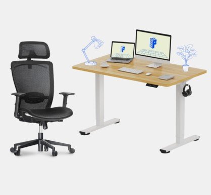 FLEXISPOT One-Piece Standing Height Adjustable Desk + OC3 Ergonomic Chair