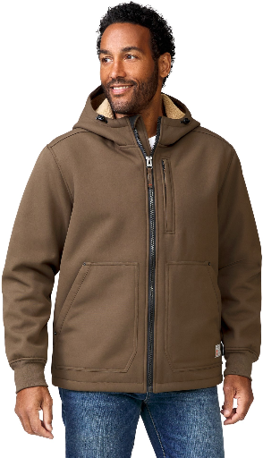 Free Country Men's Hooded Soft-Shell Jacket w/ Sherpa Fleece Lining (Saddle) Deal