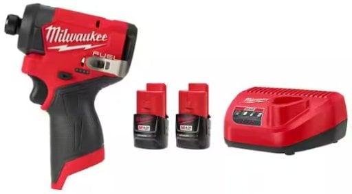 Milwaukee M12 FUEL 12V Lithium-Ion Brushless Cordless 1/4 in. Hex Impact Driver w/M12 Compact 2.0 Ah Battery (2-Pack) Starter Kit Deal