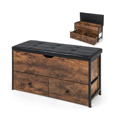 Flip Top Wooden Storage Bench with Cushion