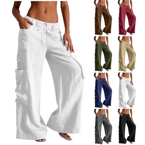 Linen Drawstring Elastic Waist Baggy Wide Leg Pant   Deal