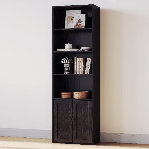 Casacomoda 6-Tier Bookcase with Cabinet in Black