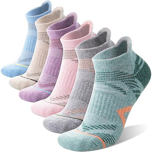 6 Pairs Merino Wool Ankle Hiking/Running Compression Socks