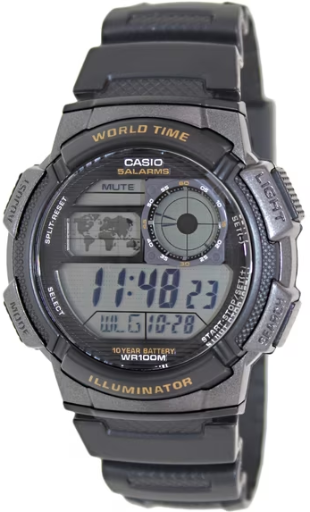 Casio Men's World Time Digital Sport Watch, Black AE1000W-1AV