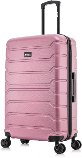 InUSA Trend Lightweight Hardside Checked Spinner Suitcase Rose Gold