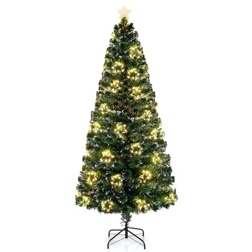Goplus 7' Pre-Lit Fiber Optic Lighted Christmas Tree