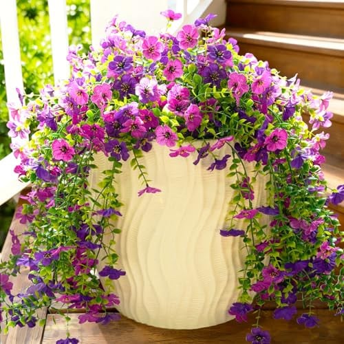 Fanfantoey Artificial Flowers for Outdoors Fake Hanging Decoration (3, Purple Fuchsia)