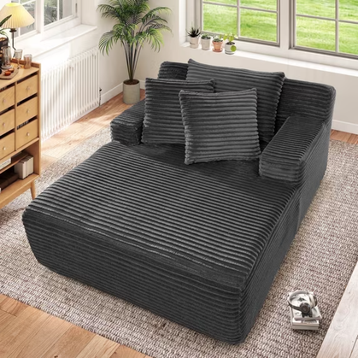 Muumblus Oversized Corduroy Chaise Lounge Chair, No Assembly, Dark Gray