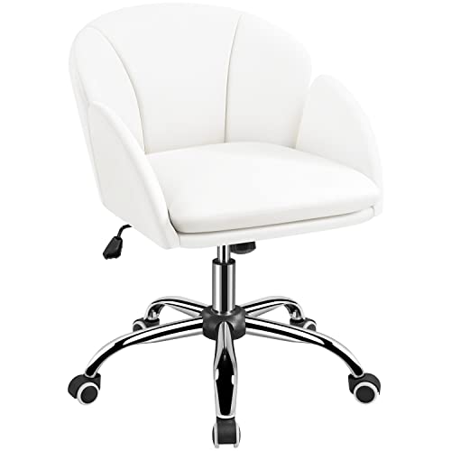 Yaheetech White Petal Faux Leather Makeup Vanity Desk Chair, Swivel Wheels