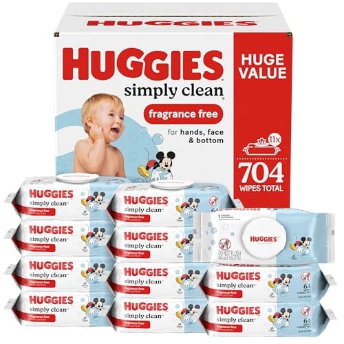 Huggies Simply Clean Unscented Baby Diaper Wipes, 11 Flip-Top Packs (704 Wipes Total) Deal