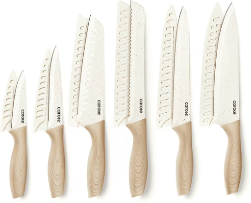 12-Piece Carote Kitchen Knife Set w/ Blade Guards (Cream)