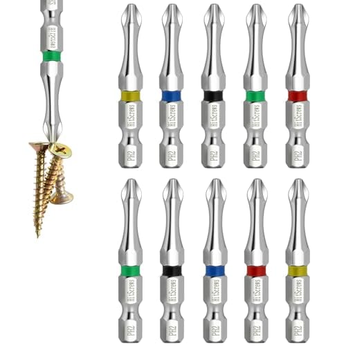 10-Pack 2" PH2 Magnetic Phillips Impact Driver Bits