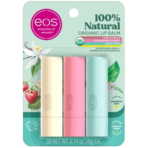 3-Pack 0.14oz eos 100% Natural & Organic Lip Balm Trio Deal