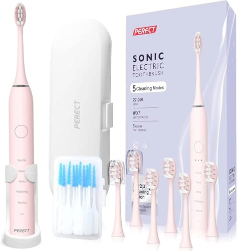 PERECT Ultrasonic Electric Toothbrush with 6 Brush Heads