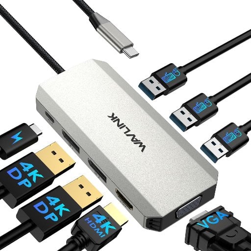WAVLINK 8-in-1 USB-C Quad Monitor Docking Station w/ Dual DP, HDMI, VGA, 100W PD & 3x USB-A 2.0