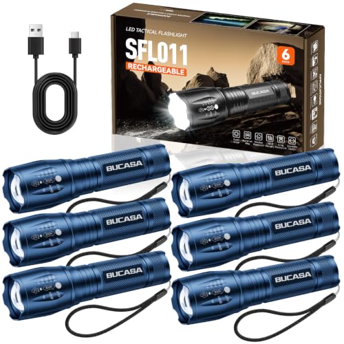 BUCASA Rechargeable Flashlights 6 Pack (Blue)