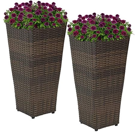Sunnydaze Set of 2 Square Tall Wicker Planters