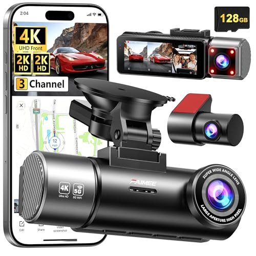 FAIMEE 3-Channel Dual-WiFi Dash Cam (4K Front + 2K Rear & Cabin) w/ GPS & 128GB Card Deal