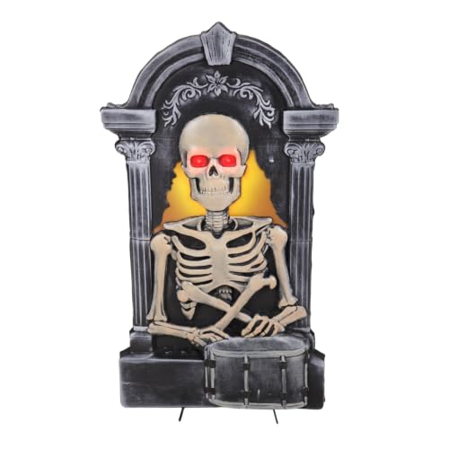 Haunted Hill Farm 3-Ft. Tombstone Skeleton with Drum Halloween Animatronic Deal