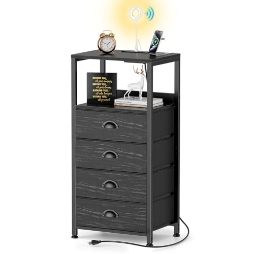 Nightstand with Charging Station & Voice Control Night Light