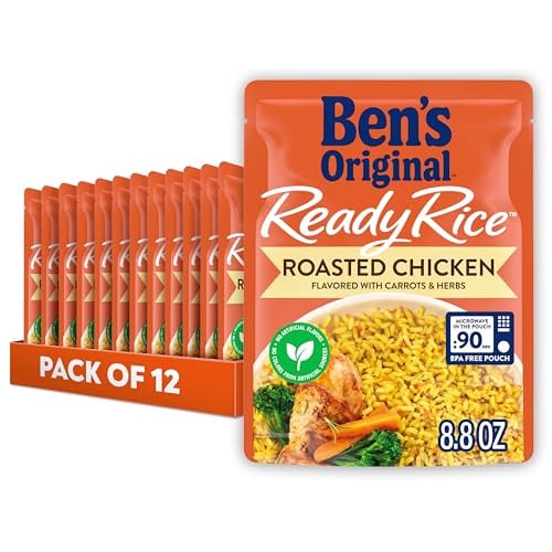 12 Pack of BEN'S ORIGINAL Ready Rice Roasted Chicken Flavored Rice, Easy Dinner Side, 8.8 Oz. Pouch