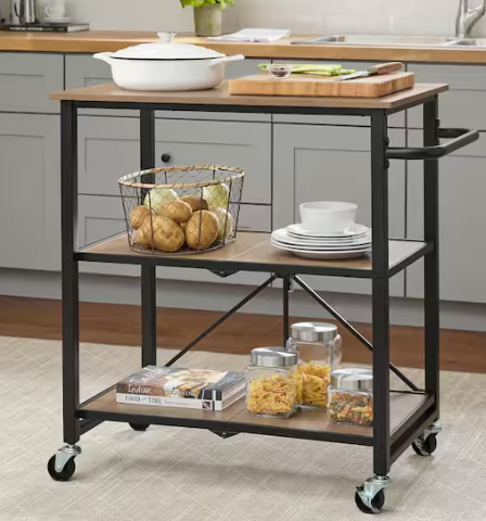 Harper & Bright Designs Wood Folding Kitchen Cart w/ Metal Frame & 2-Shelf Storage on Wheels 32" Deal