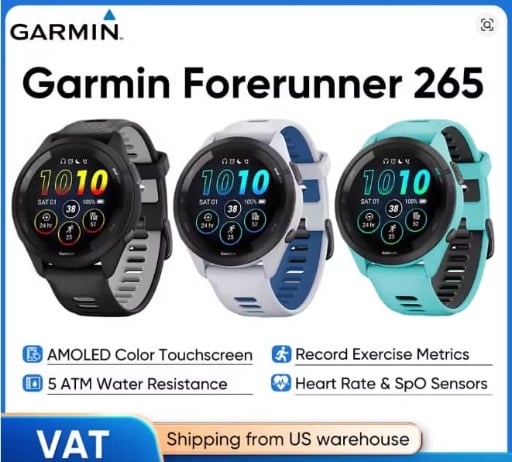 Garmin Forerunner 265 GPS 46mm Smartwatch 1.3" AMOLED Touchscreen Display Deal